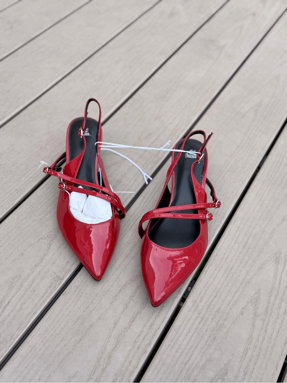 wild fable Red Patent Pointed Slingback Flats with Crisscross Straps